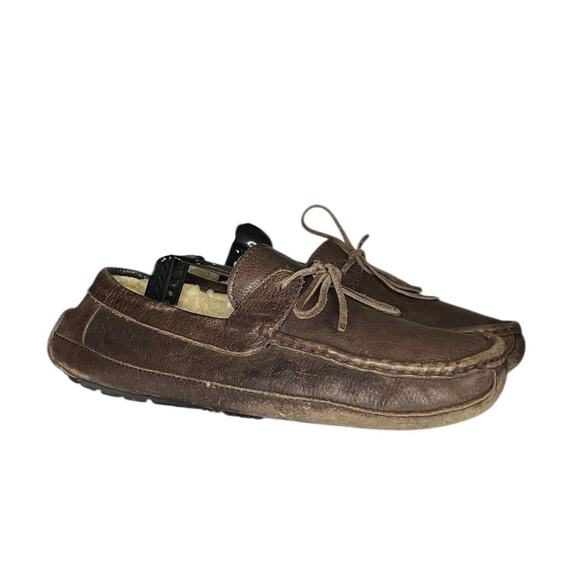 UGG Mens Byron Moccasin Leather Slippers Size 11 Brown Sheepskin - Picture 3 of 6